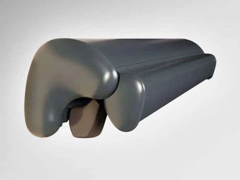 Eine 3D-Darstellung eines abstrakten, geschwungenen grauen Objekts auf hellem Hintergrund, die das schlanke Design von Primasol Plus Markise zur Geltung bringt.