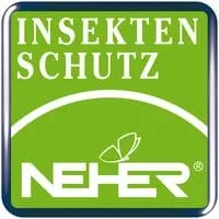 Quadratisches Logo mit der Aufschrift „Insektenschutz Neher“ und einer Grafik eines Blattes.